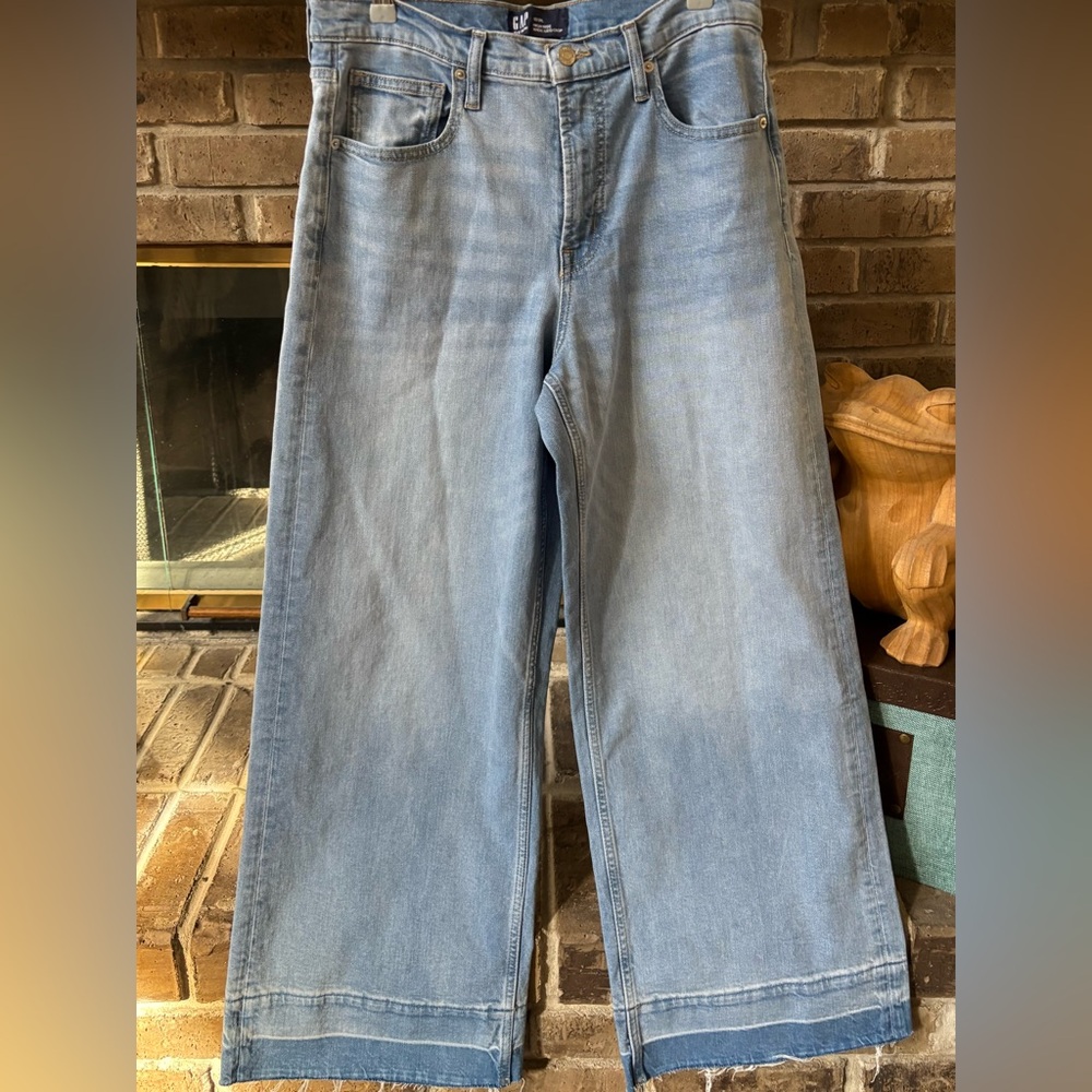 GAP Women's Denim Wide-Leg Jeans two tone raw hem size 12